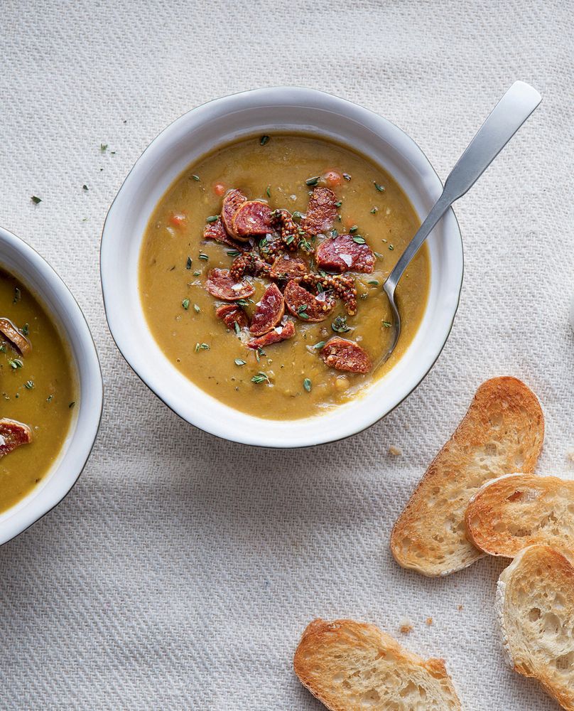 Split Pea Soup with Salami & WholeGrain Mustard from Soups and Stews