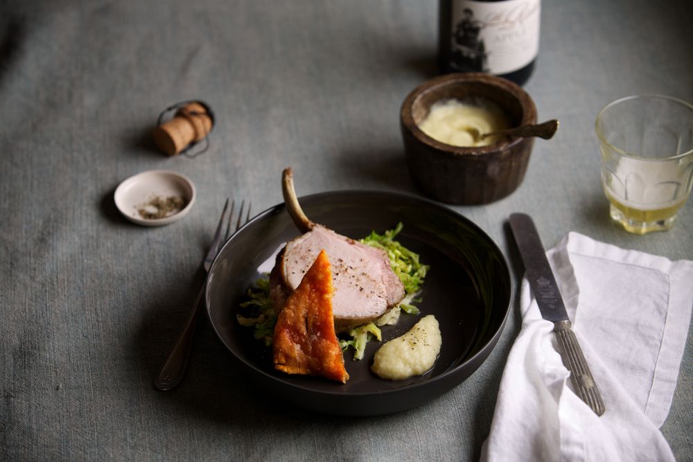 Pork Ribeye Roast with Sautéed Cabbage and Apple Soubise from At Home