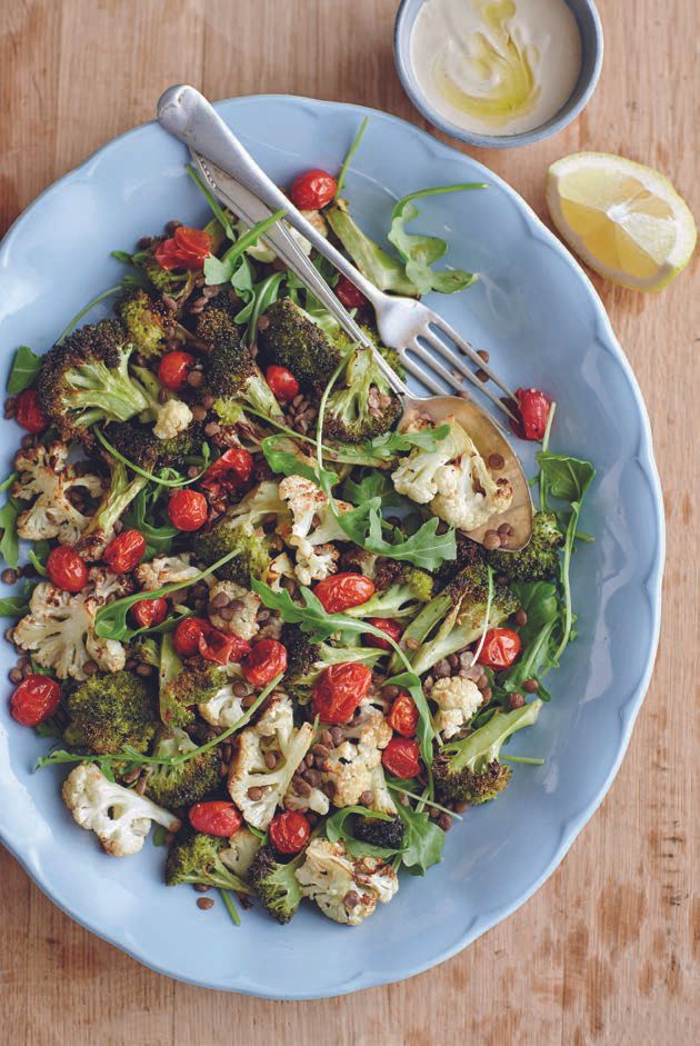 Broccoli, Cauliflower and Lentil Salad with Tahina Dressing from Sababa