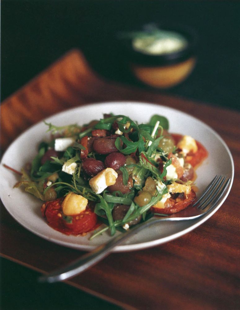 Salad of Bacon Lardons, Chèvre, OvenDried Tomatoes and Grapes from