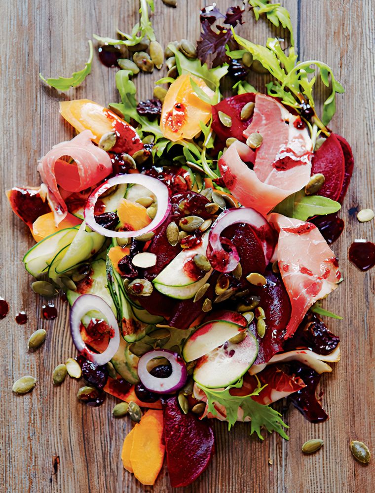 Black Forest Ham with Sour Cherries and Blackberry Vinaigrette from Salmagundi by Sally Butcher