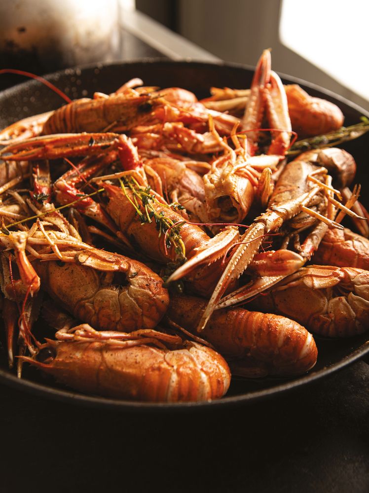 Pan-fried Langoustines with Garlic and Thyme Butter from The Seafood Shack: Food &amp; Tales from Ullapool by Kirsty Scobie and Fenella Renwick
