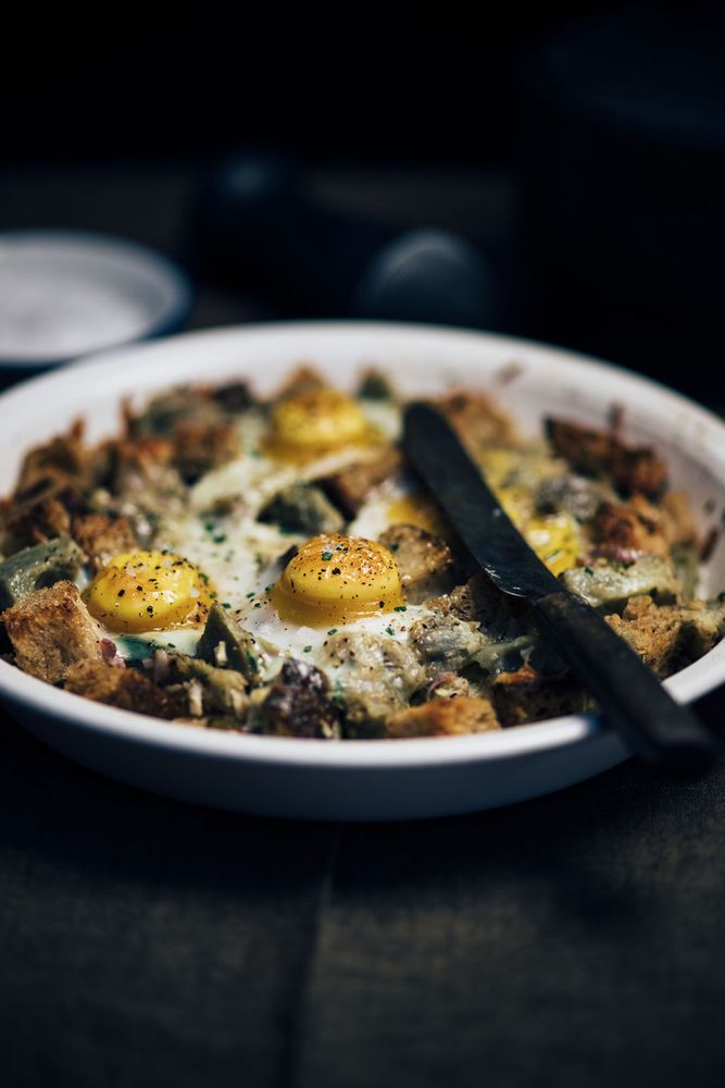 Baked Eggs with Artichoke Hearts from Season: Big Flavors, Beautiful Food by Nik Sharma