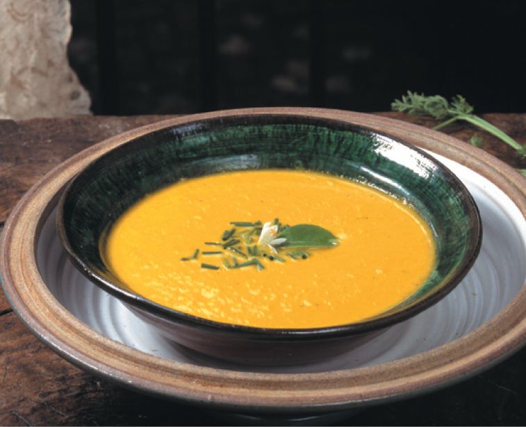 Indian Carrot & Yogurt Soup from Silk Road Cooking: A Vegetarian Journey by Najmieh Batmanglij