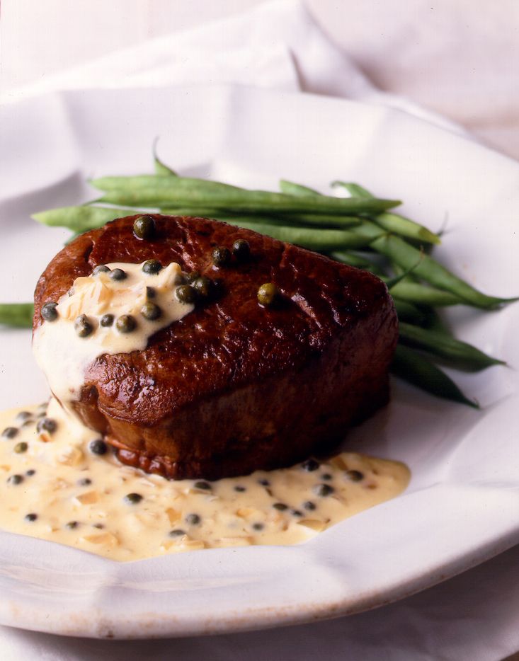 Steak au poivre with mustard sauce from Simple to Spectacular by Jean