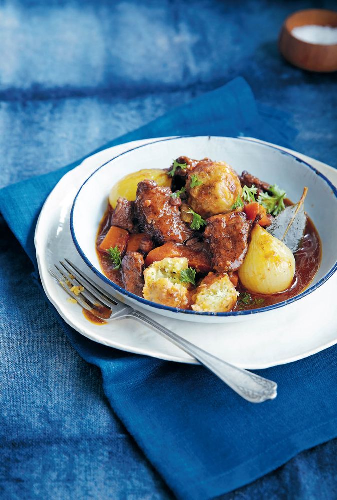 Red wine beef with dumplings from A Simple Table by Michele Cranston