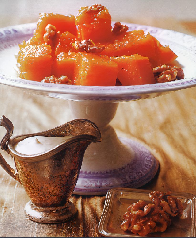 Sweet Pumpkin Dessert with Walnuts from The Slow Mediterranean Kitchen: Recipes for the Passionate Cook by Paula Wolfert
