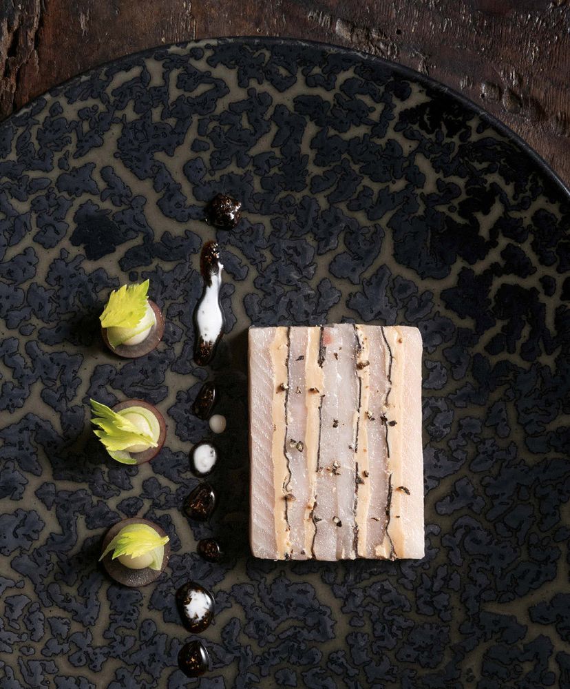 Hamachi, Black Périgord Truffle, and Foie Gras MilleFeuille with