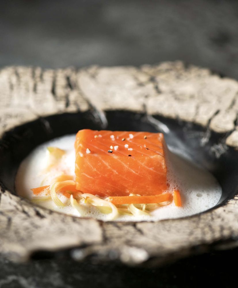 Olive OilPoached Ora King Salmon with Root Vegetable Julienne and