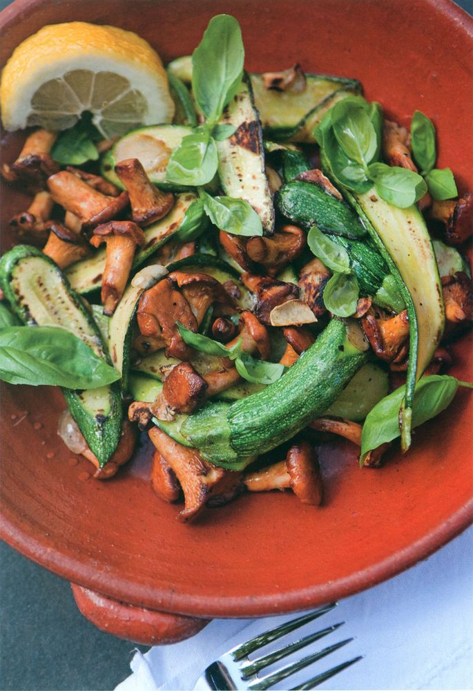 Baby Courgettes and Chanterelles with Basil from What to Eat Now (Spring & Summer) by Valentine Warn