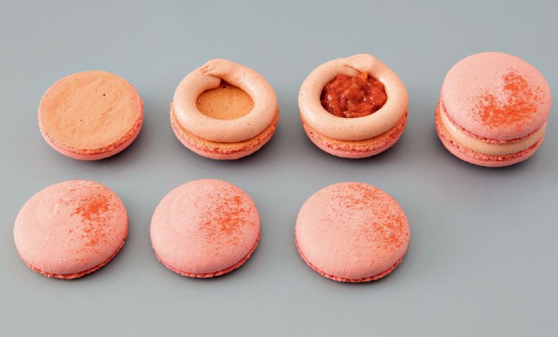 Strawberry Macaron with strawberry mousseline &amp; rhubarb compote from Patisserie: A Masterclass in Classic and Contemporary Patisserie by William Curley and Suzue Curley
