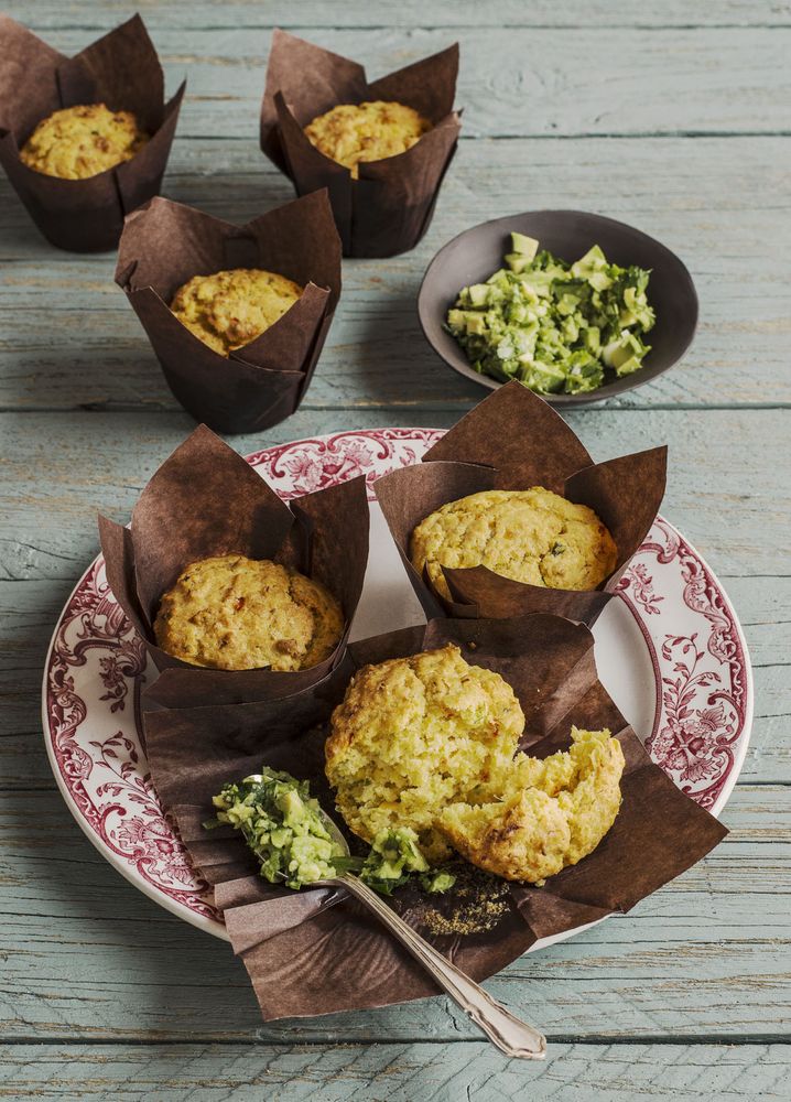 Sweetcorn muffins with avocado salsa from The Part-Time Vegetarian: Flexible Recipes to Go (Nearly) 