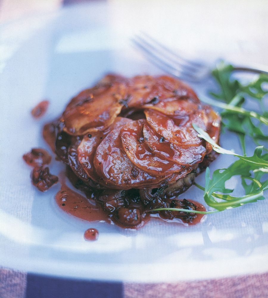 Red Wine-Glazed Potato Galette with Shallots, Chestnuts and Lardons from A Passion for Potatoes by Paul Gayler