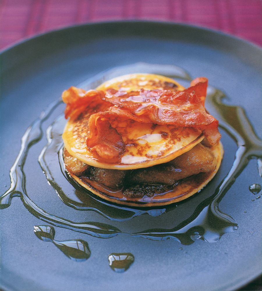 Stacked Potato Blintzes with Bacon and Bananas from A Passion for