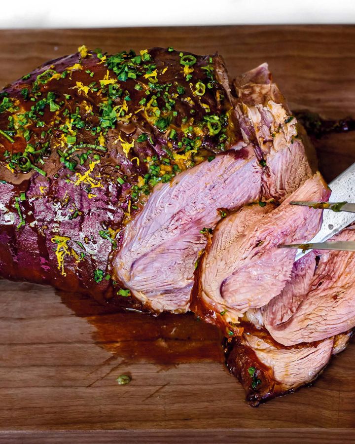 Dijon and DemiGlace Glazed Leg of Lamb with LemonHerb Crust from