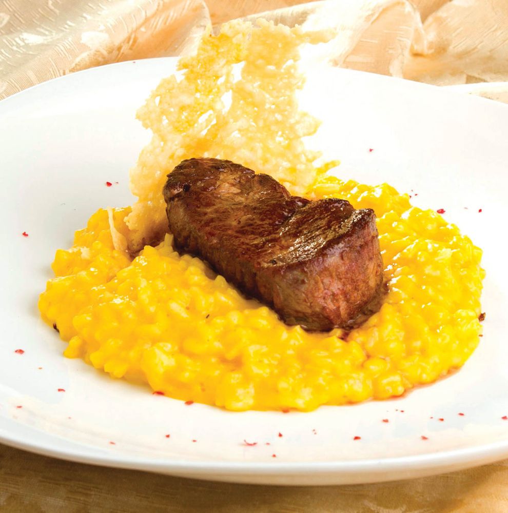 Risotto with Ají Amarillo Sauce and Sirloin Medallions from Peruvian
