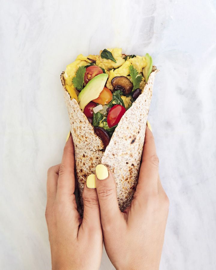 Spinach, Mushroom, and Egg Breakfast Burrito with Avocado from Pescan