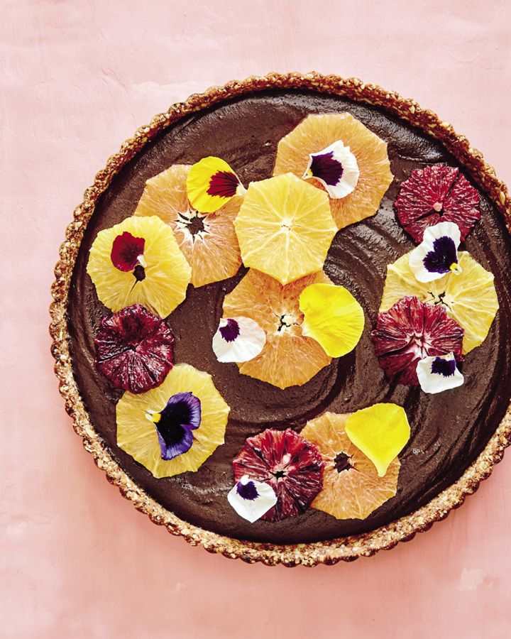Chocolate Tahini Tart with Fresh Oranges from Pescan: A Feel Good Cookbook by Abbie Cornish and Jacqueline King Schiller