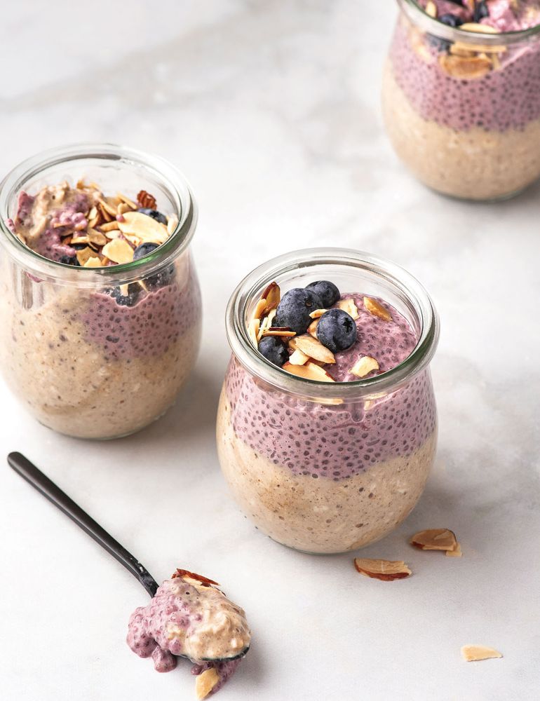 Layered Berry Chia Pudding & Creamy Oat Parfait from The Plant-Based Cookbook: Vegan, Gluten-Free, O