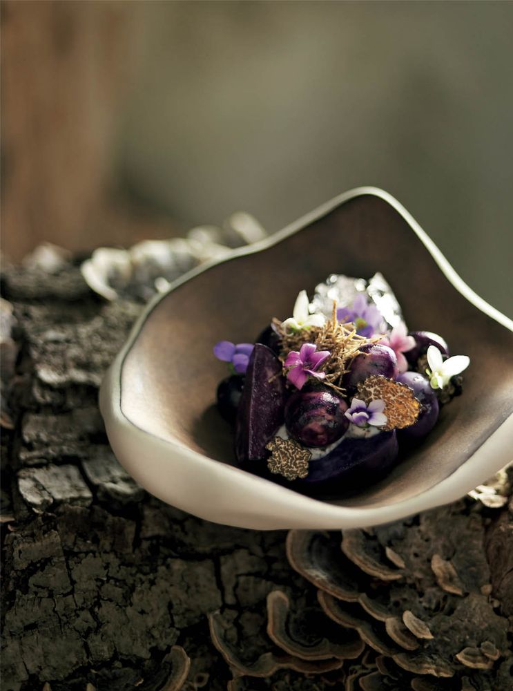 Violet Potatoes with Truffle Cream and Violets from Quay by Peter Gilmore
