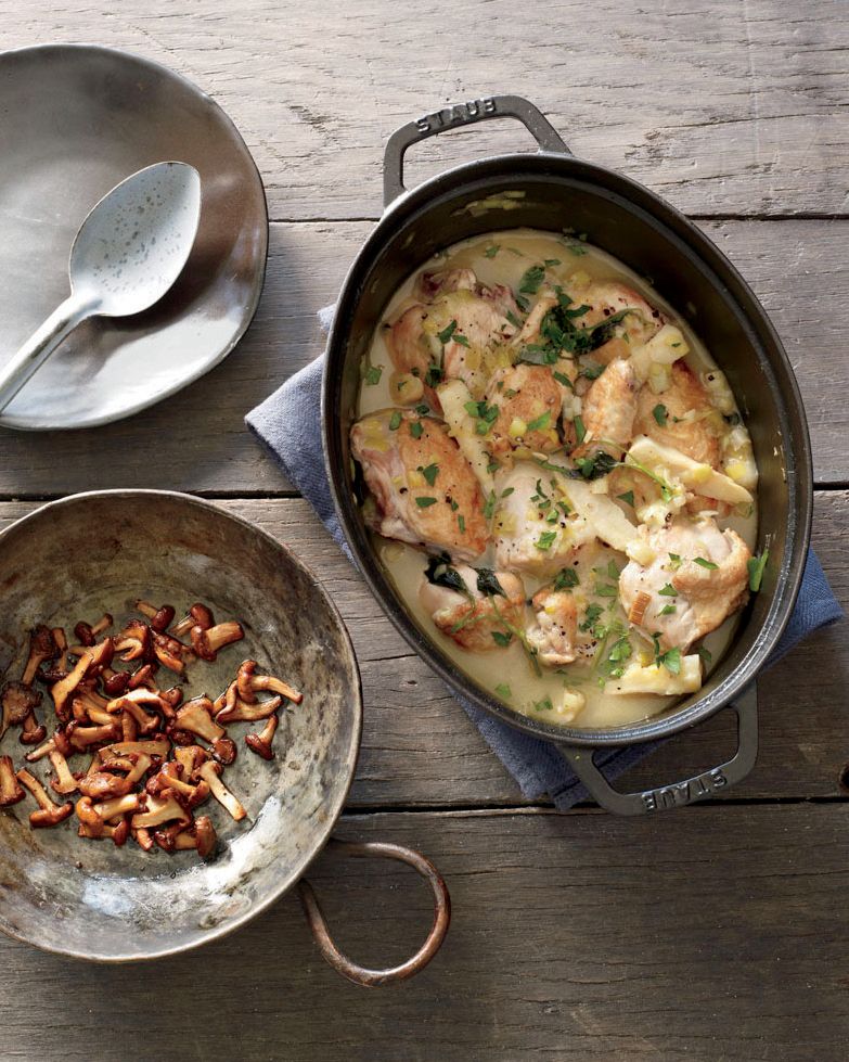 Chicken Fricassee with Parsley Roots and Chanterelle Mushrooms from