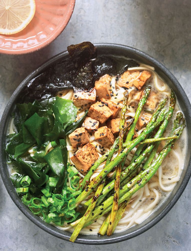 Asparagus, mixed sea vegetable and tofu ramen from Ramen by Heather Whinney