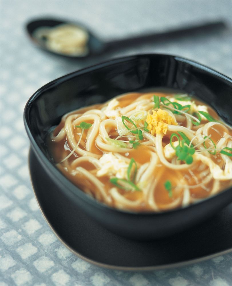 Udon noodles with egg broth and ginger from Ramen by Heather Whinney