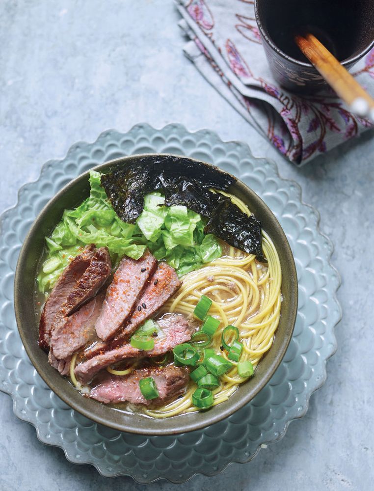 Shoyu beef and Chinese leaf ramen from Ramen by Heather Whinney