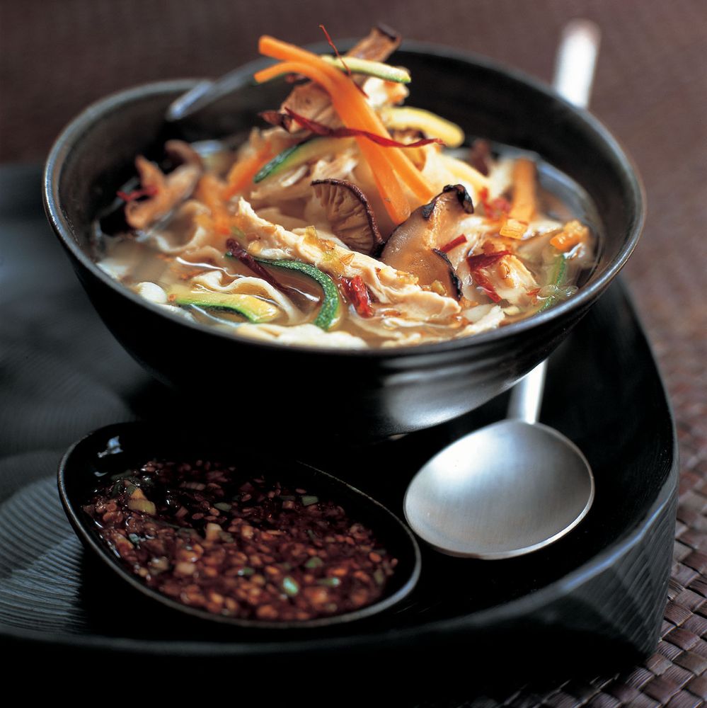 Spicy seasoned chicken and vegetable ramen from Ramen by Heather Whinney