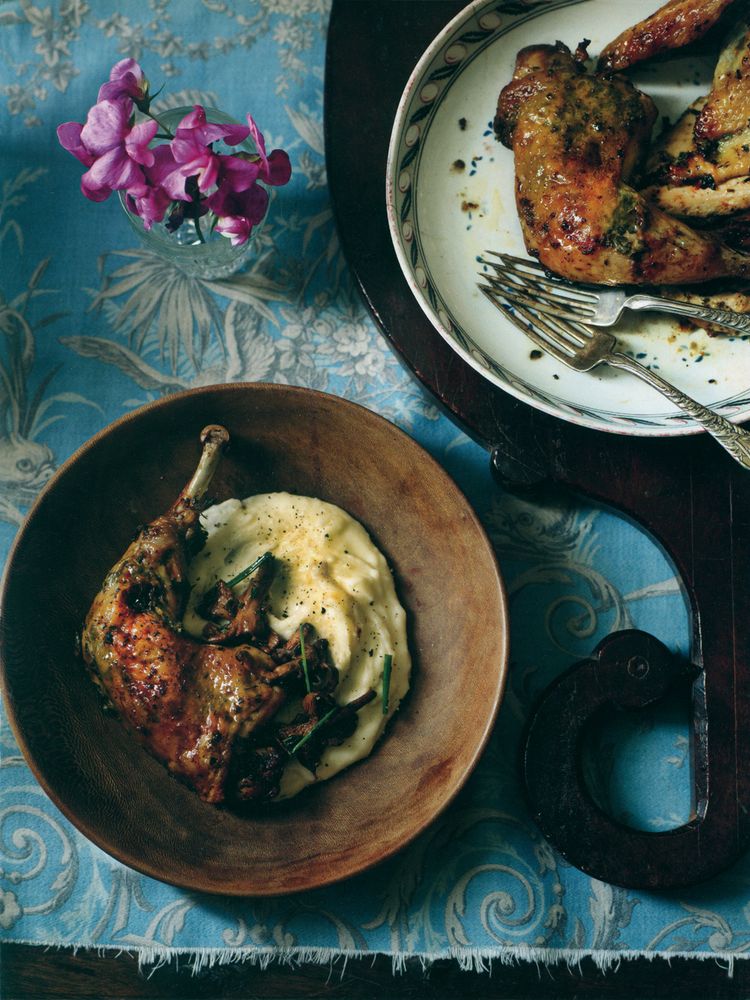 Guinea fowl, herb butter and wild mushrooms from Reza's Indian