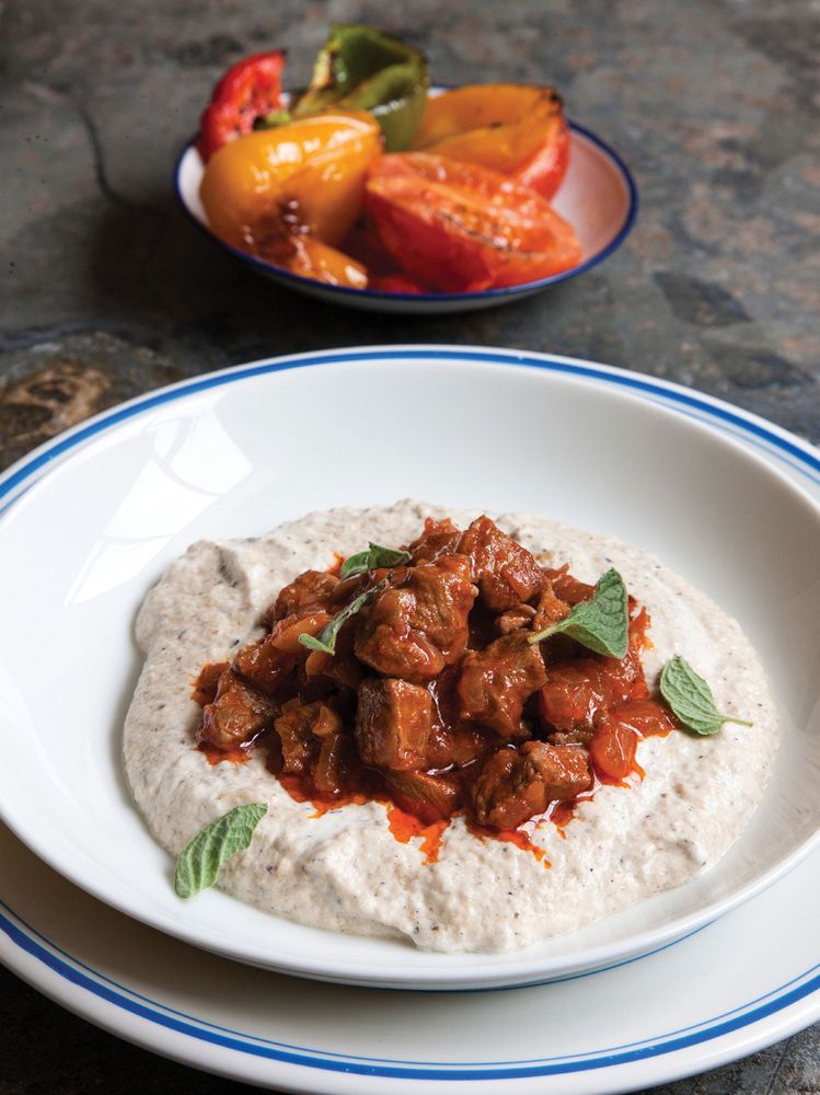 Ali Nazik Kebab; lamb stew over smoked eggplant and yoghurt puree