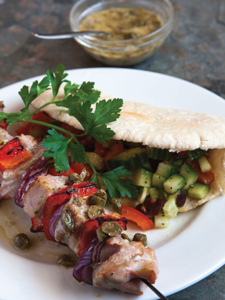 Tuna Kebabs with Caper Sauce from The Real Greek by Tonia Buxton