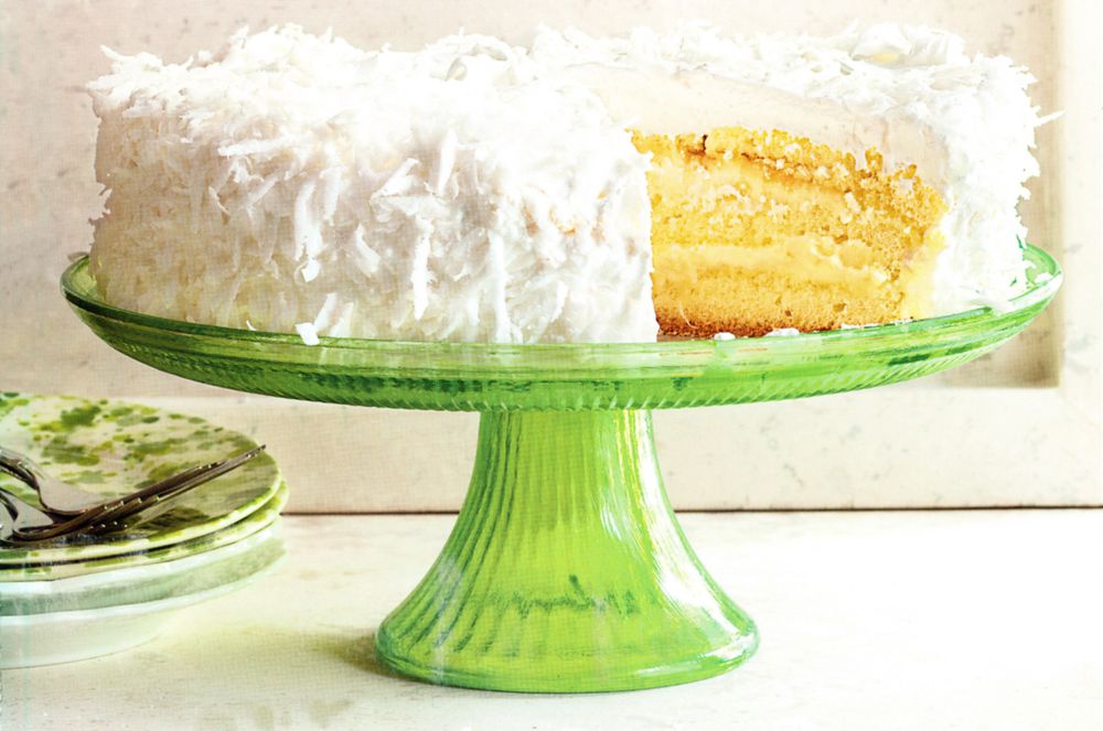 Coconut Layer Cake with Coconut Pastry Cream and Meringue Frosting from