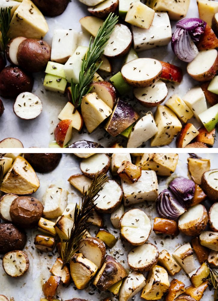 Roasted Turnip, Apple, Rosemary, w/Pork Loin and Spinach from Ruffage