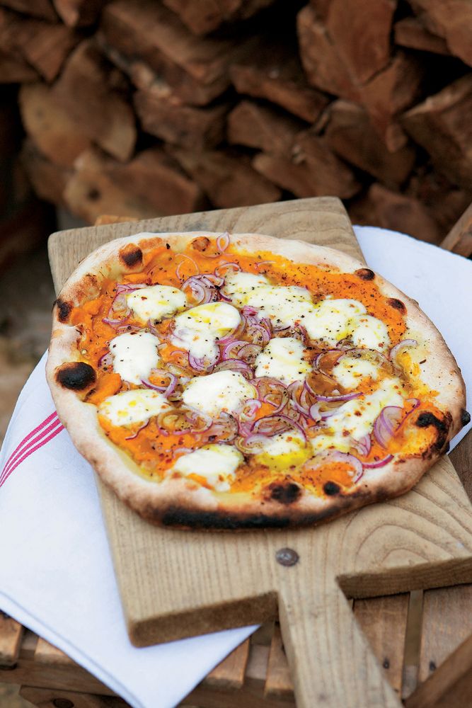 Pizza with Roasted Butternut Squash, Chilli and Mozzarella from Woodfired Oven Cookbook by