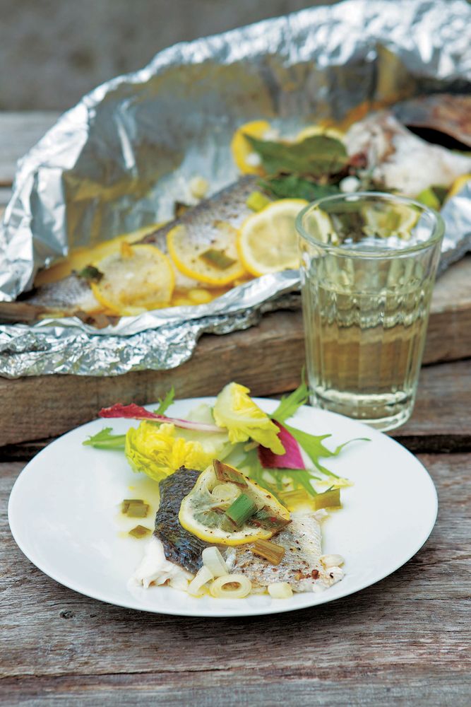 Sea Bass Baked in a Parcel with Lemon and Herbs from Woodfired Oven