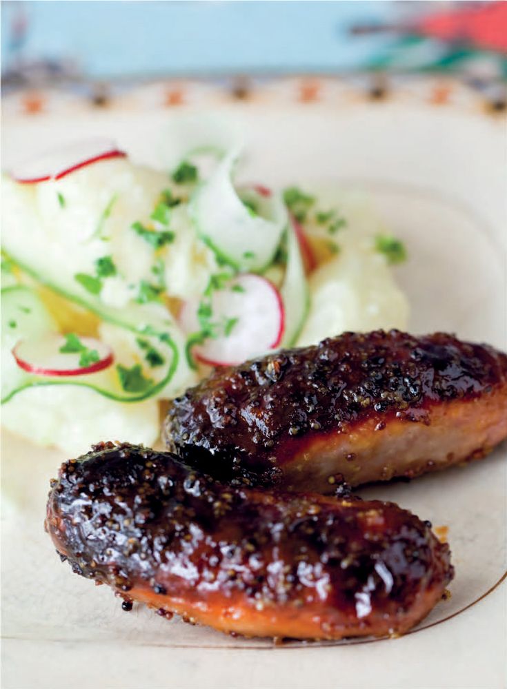 Honey Mustard Sausages from A Week in the Kitchen by Karen Dudley