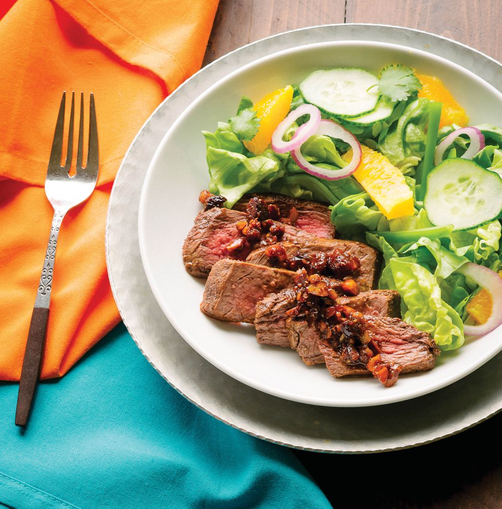 Moroccan Steak Salad with Fig & Pistachio Dressing from Well Fed Weeknights: Complete Paleo Meals in