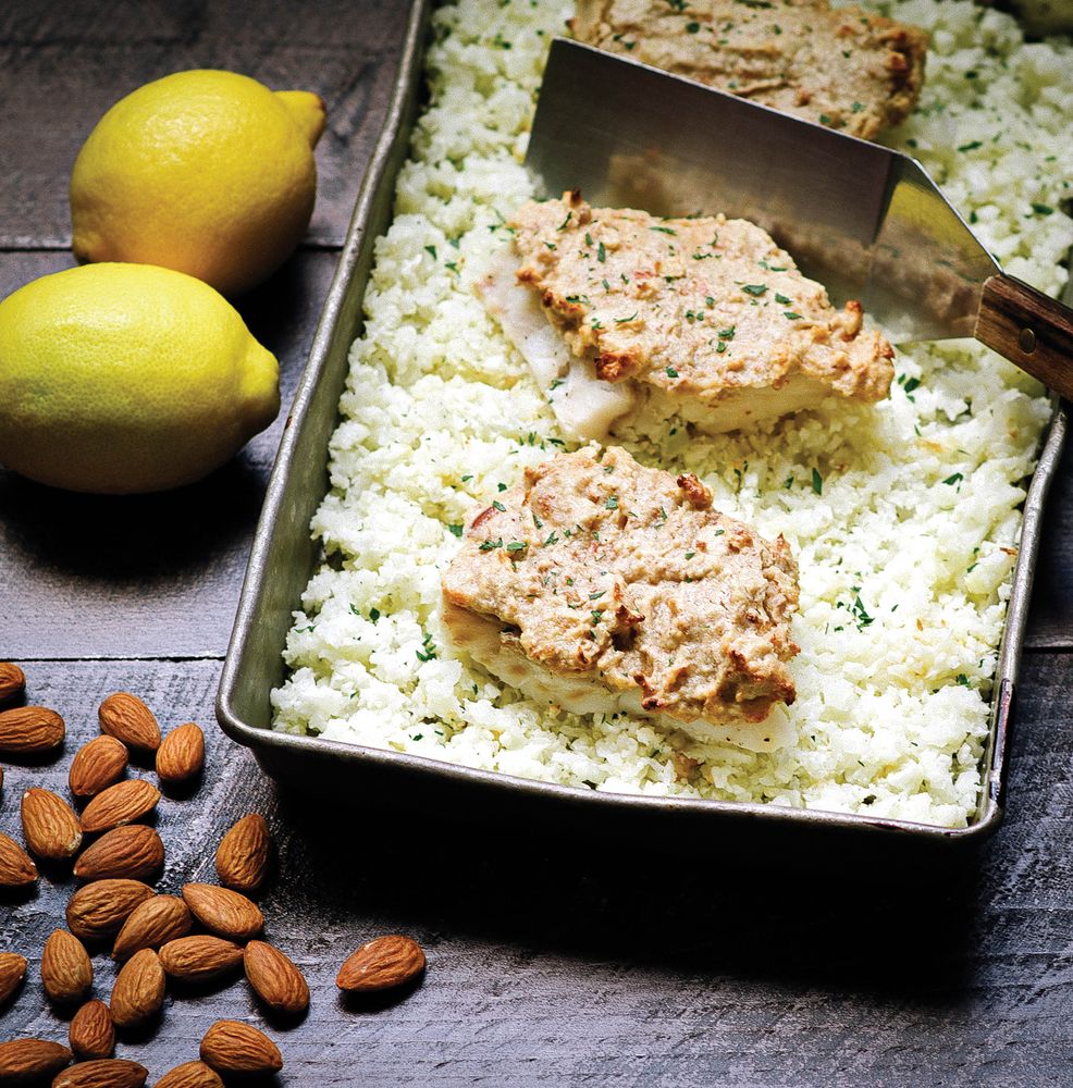 Sesame-Almond Cod with Cauliflower Rice from Well Fed Weeknights ...