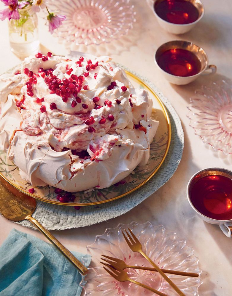 Rose & rhubarb fool pavlova from A Whisper of Cardamom by Eleanor Ford
