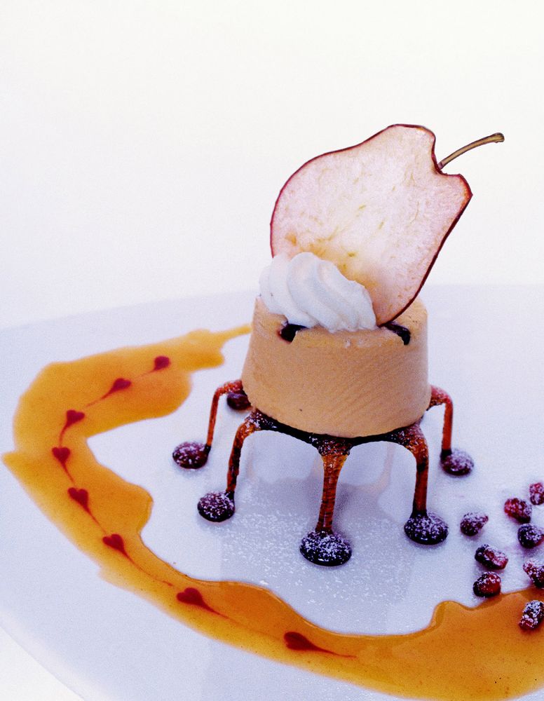 Pink Lady Apple and Pear Cream with Orange Syrup and an Apple Chip from The Advanced