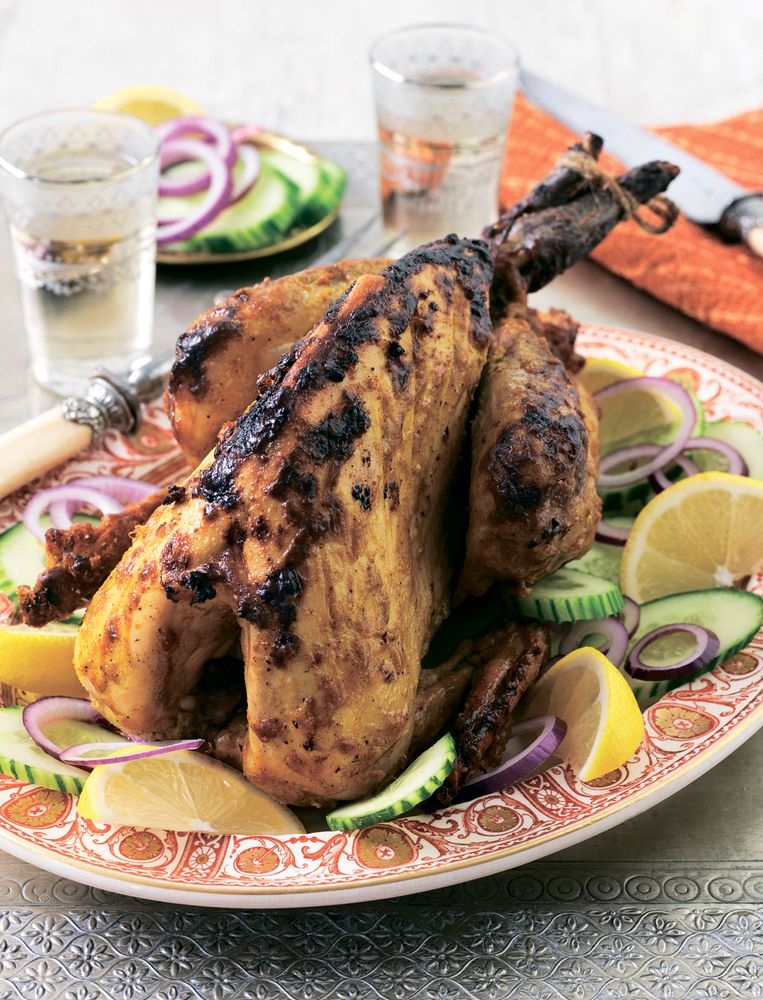 Tandoori-style whole guinea fowl from The Complete Indian Regional Cookbook: 300 Classic Recipes from the Great Regions of India by Mridula Baljekar