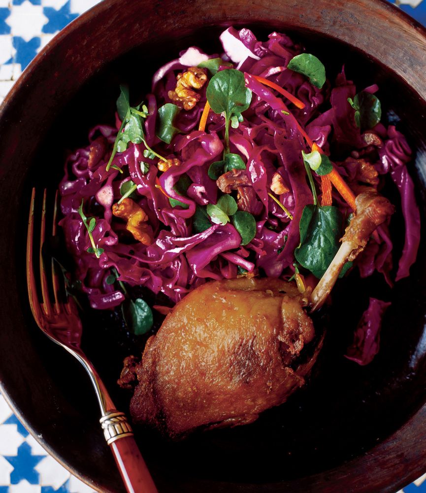 Salad of Duck Confit with Red Cabbage, Chestnuts, and Watercress from The Cooking of South West Fran