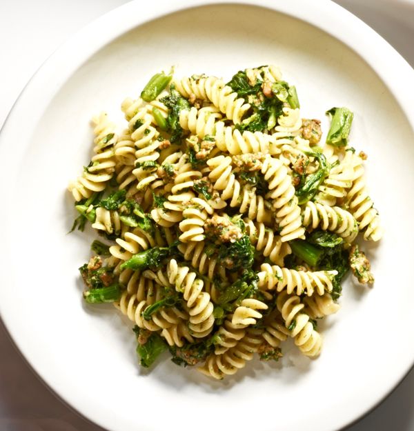 Fusilli with Broccoli Rabe and Sausage from The Classic Pasta Cookbook by Giuliano Hazan