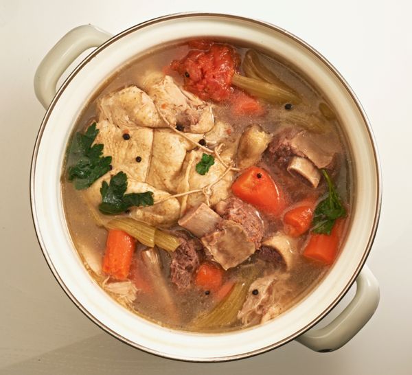 Homemade Meat Broth from The Classic Pasta Cookbook by Giuliano Hazan