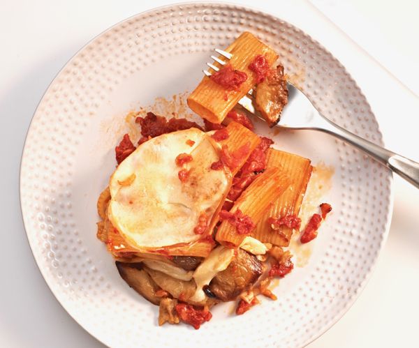 Baked Maccheroni Layered with Eggplant and Smoked Mozzarella from The Classic Pasta Cookbook by Giul