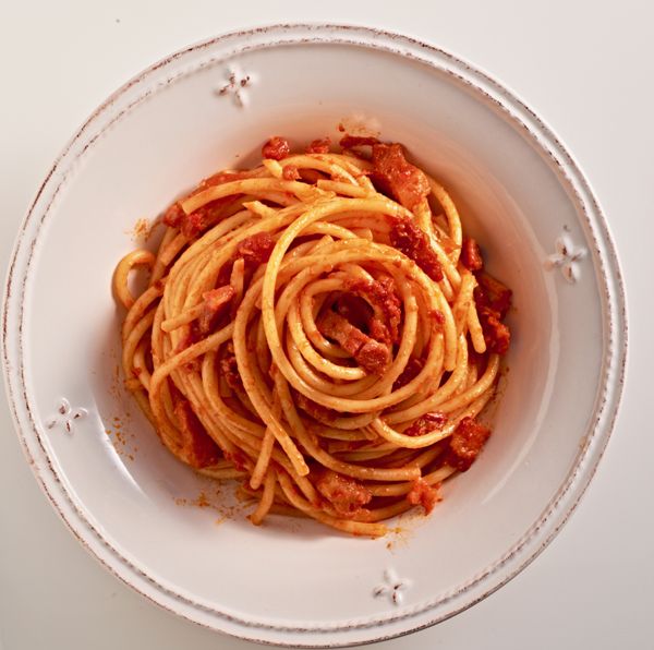 Bucatini with Spicy Tomato Sauce from The Classic Pasta Cookbook by Giuliano Hazan