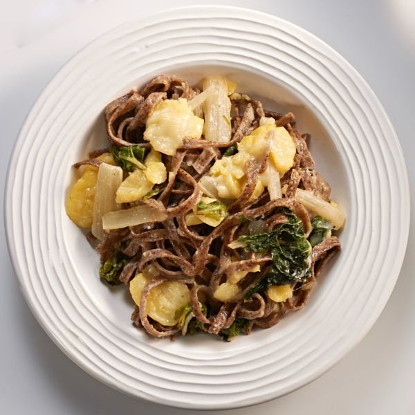 Buckwheat Noodles with Fontina and Swiss Chard from The Classic Pasta Cookbook by Giuliano Hazan