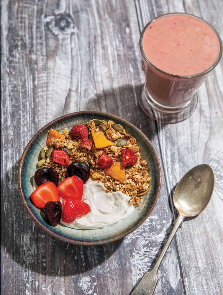 Crunchy Munchy Granola and Mixed Berry Smoothie from The Friendly Baker