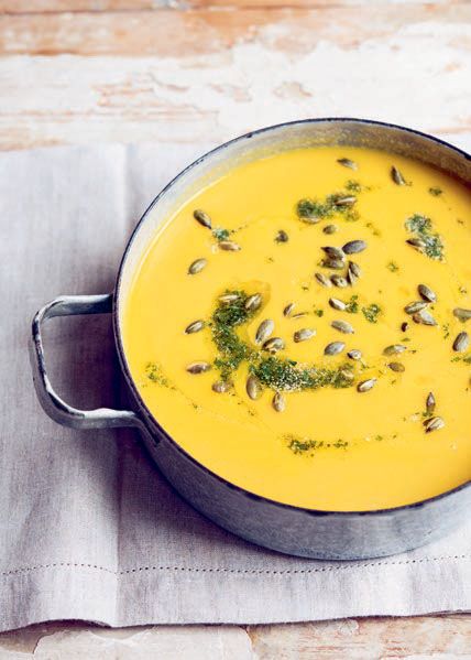 Pumpkin and butter bean soup with sage butter and toasted seeds from The Flexible Vegetarian by Jo Pratt